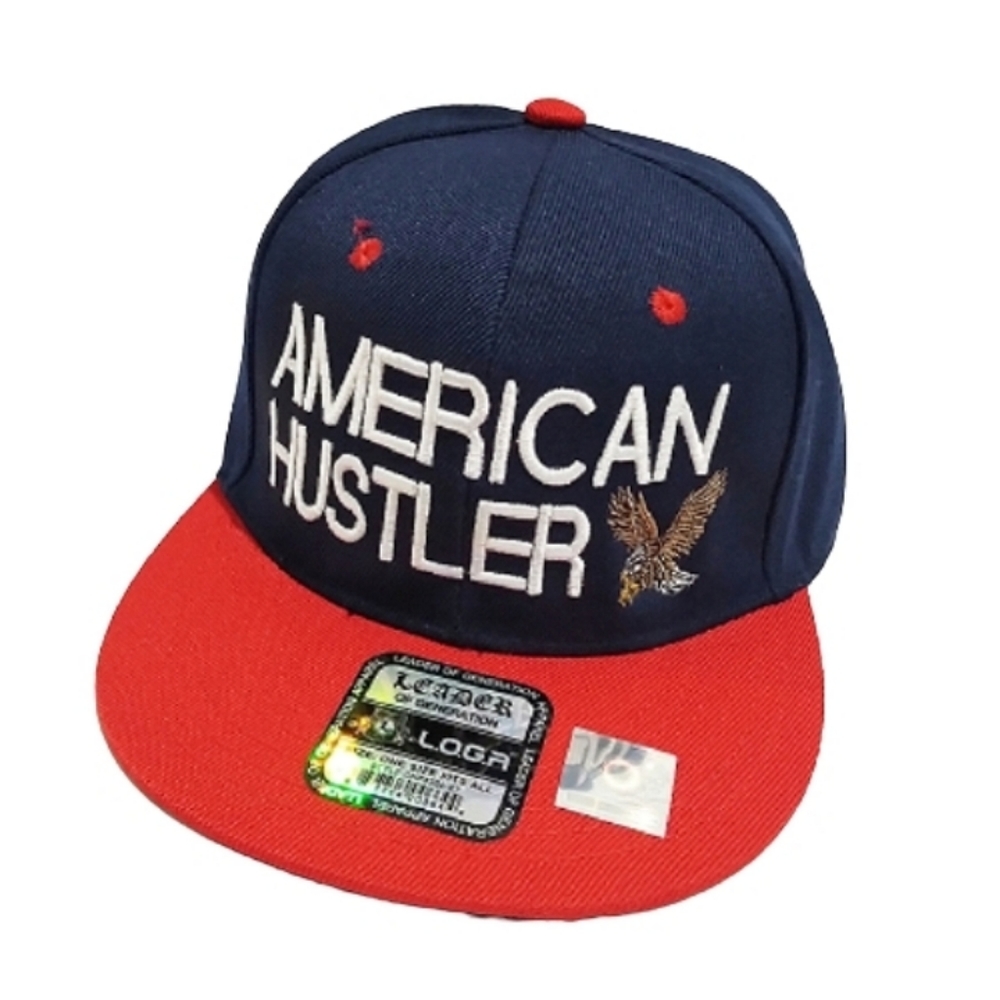 American Hustler Snapback Hat 3D Embroidery Flat Bill Cap Eagle Blue & Red